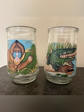 World Wildlife Fund Mandrill American Crocodile Welch’s vintage jelly jar glass
